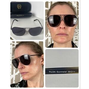 House Of Harlow TILDA Gunmetal Aviator Sunglasses with Hard Shell Case 58 14